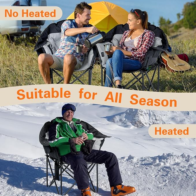 NAIZEA Heated Camping Chairs, Outdoor Heated Camp Chair w/3 Heating Mode, Oversized Heated Chair for Adults, Heavy Duty Folding Camping Chairs for Camping,Fishing,Sports Events,NOT Included Battery