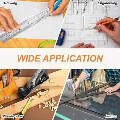 HARFINGTON Steel Ruler 8" x1-1/32 Machinist Metal Ruler Carbon Steel Metric Straight Edge Measuring Tools 0.6mm Thick for Engineering Architect Drawing Home Office