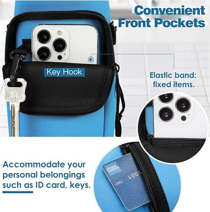 Nuovoware Water Bottle Carrier Bag,25oz/40oz/64oz Bottle Pouch Holder,Adjustable Shoulder Hand Strap 2 Pocket Sling Neoprene Sleeve Sports Accessories for Hiking Travelling Camping