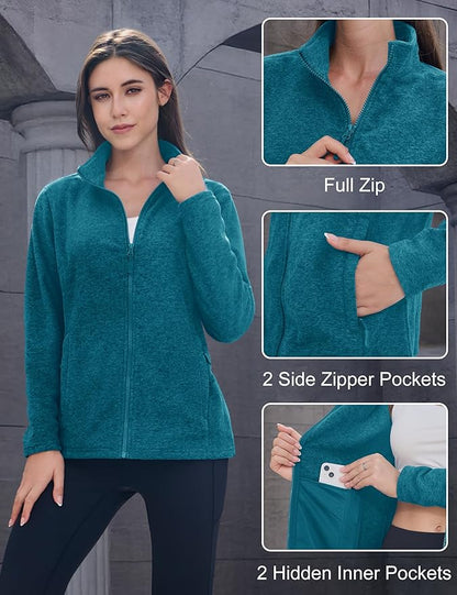 MAGCOMSEN Fleece Jacket Women Zip UP Lightweight Soft Polar Warm Winter Jackets for Women with Pockets Outdoor Hiking