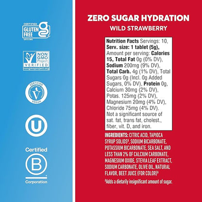 Nuun Zero Sugar Hydration Electrolyte Tablets - Sodium, Potassium, Chloride, Calcium, Magnesium, Light & Delicious Fruit Flavors, No Sugar, Gluten Free, Vegan, Wild Strawberry (80 Total Servings)