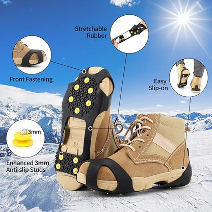Ice Cleats Snow Grips, Non-Slip Traction Crampons 10 Steel Studs with Extra 20 Replacement Studs, for Shoes/Boots, Snow Ice Walking