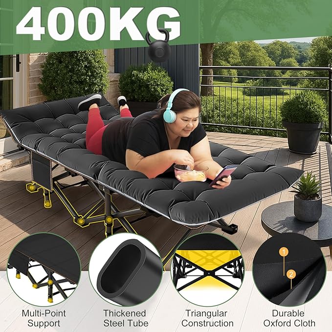 ABORON 2PK Oversized Folding Camping Cot for Adults, Double Layer 1200D, 500lb Capacity, Heavy Duty Guest Cot with Mat & Carrying Bag for Indoor & Outdoor Use