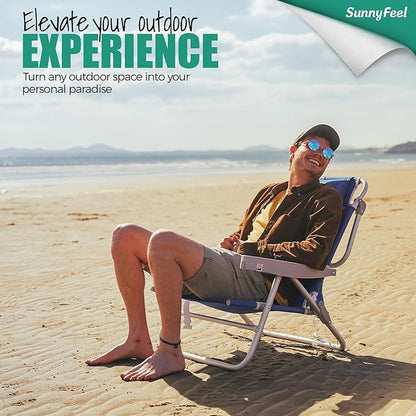 SUNNYFEEL Extra Wide 28" Low Beach Chair 5 Position Lay Flat, XL Oversized Portable Folding Camping Chairs with Cup Holder for Outdoor/Trip, Lightweight Foldable Backpack Beach Chair for Adults