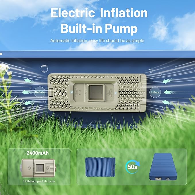 Sleeping Pad for Camping, Self Inflating 4" Ultra-Thick Memory Foam Camping Mat with Built-in Electric Pump, 9.5 R-Value Insulated Air Mattress Sleeping Pads for Car Travel Tent Cot