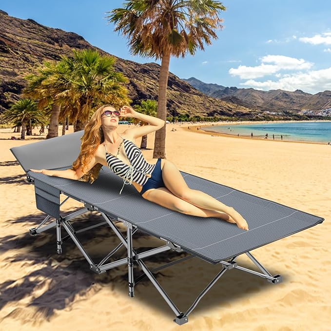 ABORON Folding Camping Cot for Adults, Double Layer 1200D, 500lb Capacity, Heavy Duty Guest Cot with Mat & Carrying Bag for Indoor & Outdoor Use