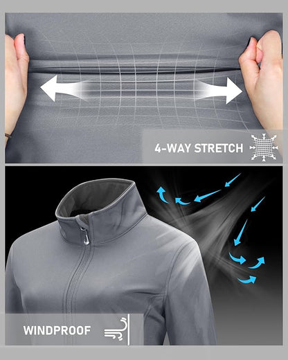 33,000ft Women's Lightweight Softshell Jacket Fleece Lined Windbreaker Waterproof Warm Jacket for Running Golf Hiking