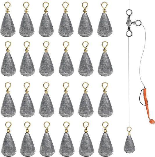 Bass Casting Sinkers Fishing Weights - 20/30pcs Bell Sinkers Drop Shot Weights with Brass Swivels for Saltwater & Freshwater