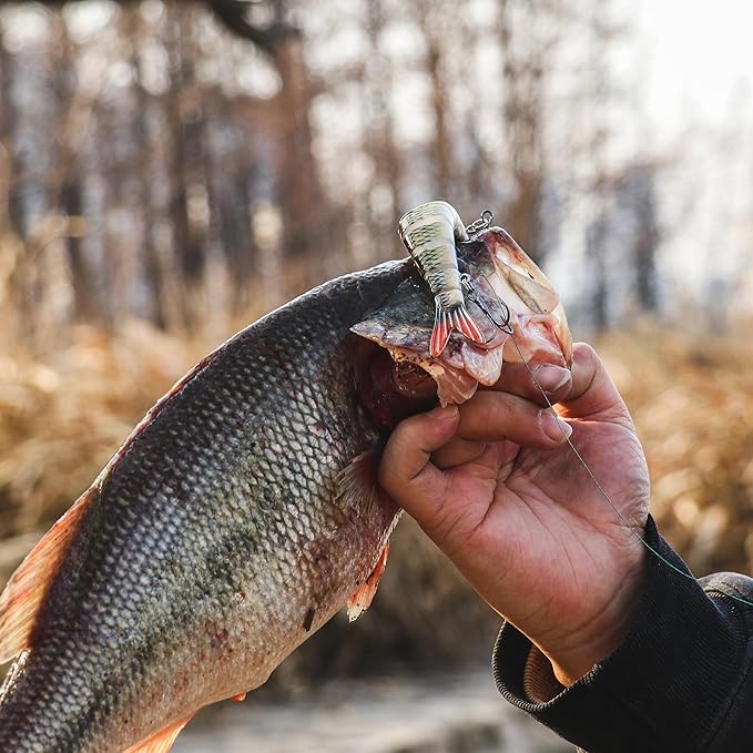 5PCS Lifelike Fishing Lures – Multi-Jointed Swimbait for Bass, Trout, Crappie, Walleye, Pike, Realistic Action with 3D Fish Eyes and Sharp Hooks, Perfect for Fishing Kits in Saltwater & Freshwater