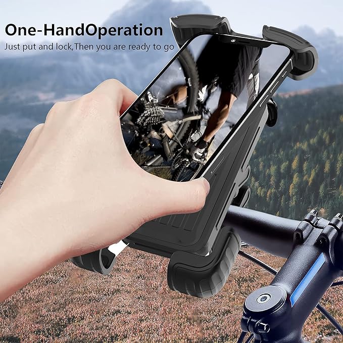 Bike Motorcycle Phone Mount,[Super Stable Metal] Bike Motorcycle Phone Holder with Security Lock, Bicycle Phone Mount with Soft Cushion & Adjustable Clip Compatible with 4.7''-6.8'' Phone
