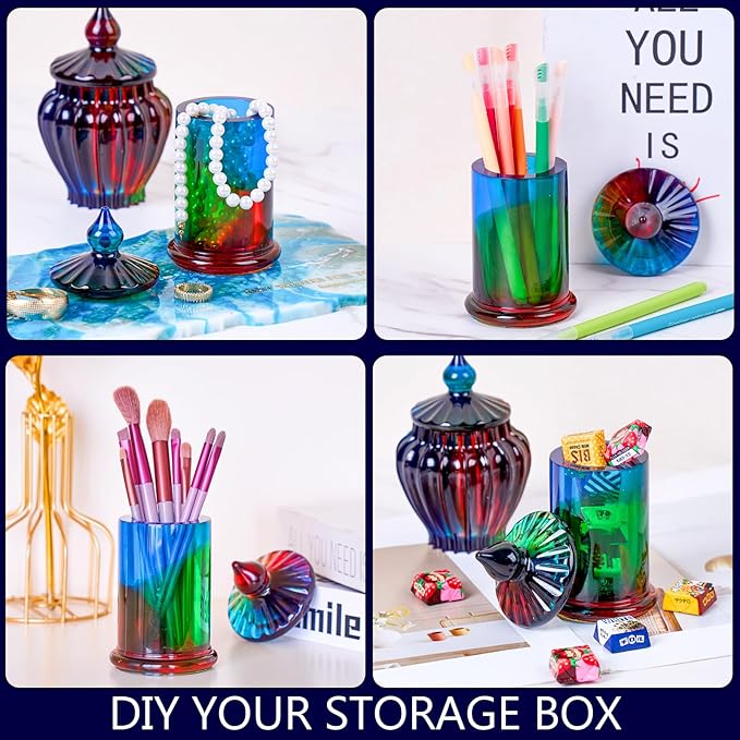 Jar Resin Molds Valentine Storage Box with Lid Epoxy Resin Casting Mold Cylinder Jars Candle Jewelry Trinket Container Mould DIY Planter Candy Organizer Making Concrete Cement Moulds Craft Home Decor