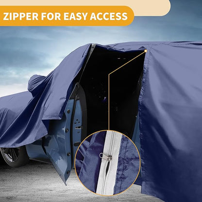 Universal Car Cover Waterproof All Weather 190T-PU, UV Sun Rain Protection, Fits for SUV Length Up to 181", with Left Side Zipper, Navy Blue