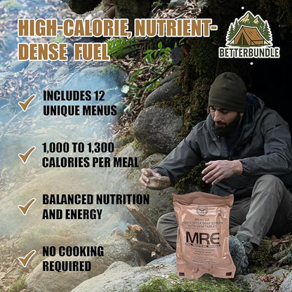 BetterBundle MRE, U.S. MRE Meals, Emergency Food Supply, Freeze Dried Survival Food Supplies w/ Flameless Heater, Ready Meals, Variety Pack of 12, A or B Case Selected at Random Inspection 2025, 2026