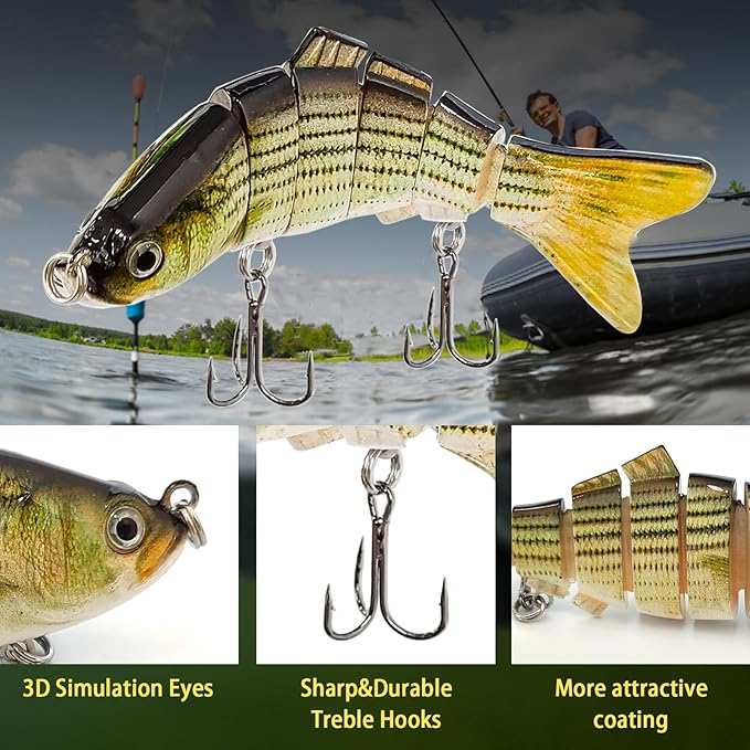 Multi Jointed Swimbait Saltwater Fishing Lures with Sharp Treble Hooks, Bass Fishing Lures Walleye Trout, Lifelike Slow Sinking Fish Bait Lures Kit Freshwater