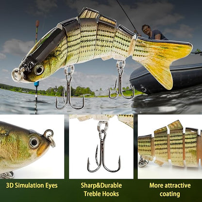 Multi Jointed Swimbait Saltwater Fishing Lures with Sharp Treble Hooks, Bass Fishing Lures Walleye Trout, Lifelike Slow Sinking Fish Bait Lures Kit Freshwater