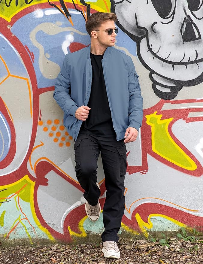 TBMPOY Men's Fall Jacket Winter Windbreaker Bomber Zip Up Padded Softshell Warm Windproof Casual Coat