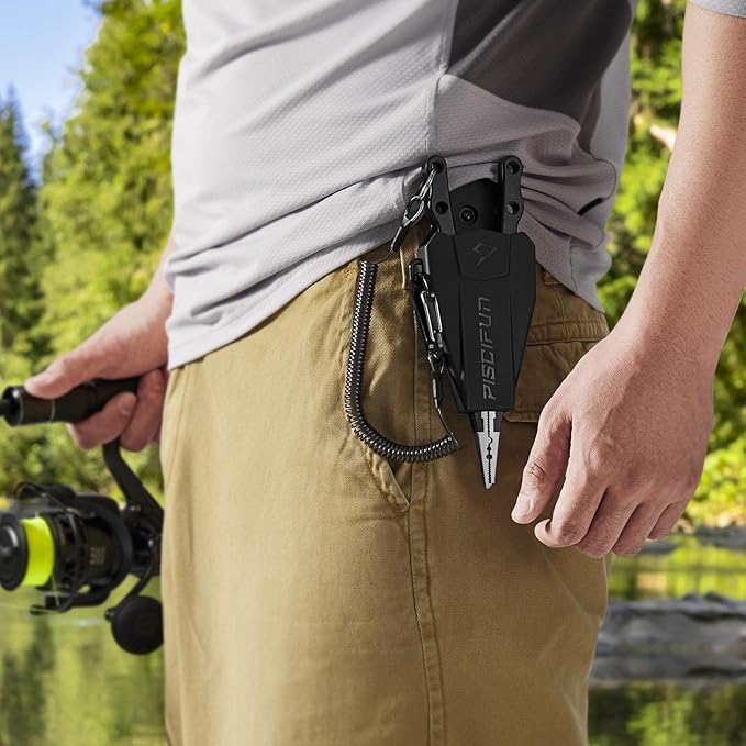 Piscifun Fishing Pliers, Saltwater Fishing Pliers with Split Ring, Fish Hook Remover, Corrosion Resistance Fly Fishing Pliers with Braid Cutters, Sheath and Lanyard, Fishing Gear Gifts for Men