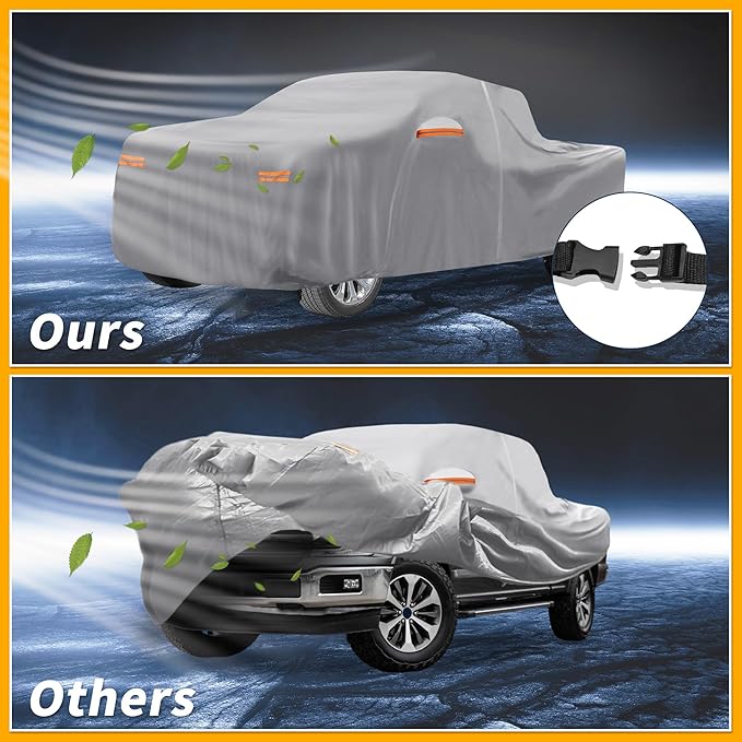 Universal Car Cover Waterproof All Weather 190T-PU, UV Sun Rain Protection, Fits for Truck Length 243"-250", with Left Side Zipper, Silver Tone