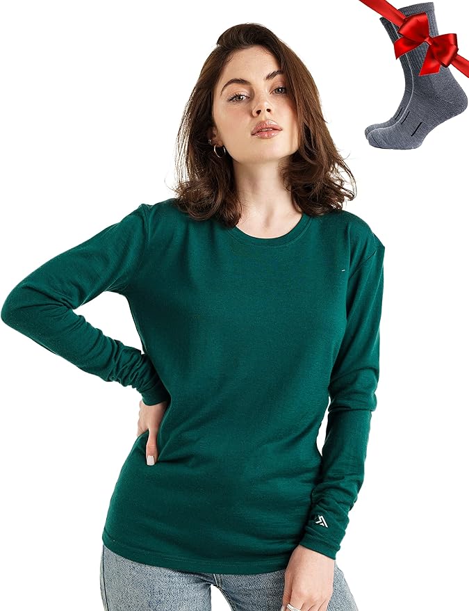 Merino.tech Merino Wool Base Layer Women - 100% Merino Wool Heavyweight, Midweight, Lite Long Sleeve Thermal Shirt and Socks