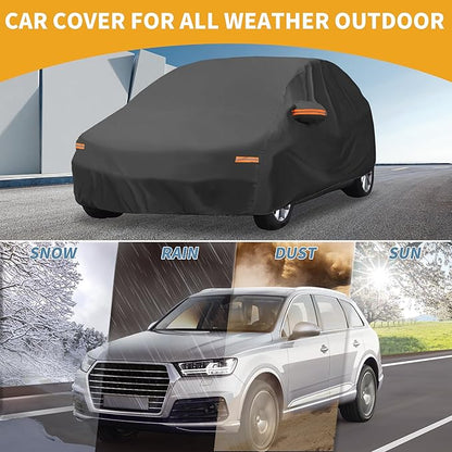 Waterproof All-Weather Universal Car Cover with Right Side Zipper, 210T-PU Black Fits for Hatchback Up to 163" Length