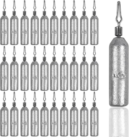 30 Pack Fishing Drop Shot Weights Lead Fishing Weights Pencil Skinny Sinkers with Barrel Swivels for Freshwater Bass Fishing