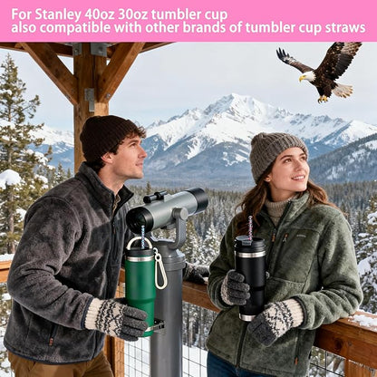 Replacement Leopard Thick Straws for Stanley|Owala|Simple Modern 40oz 30oz Tumbler-16 PCS | Reusable Plastic Cheetah Animal Drinking Straws for Stanley Adventure Quencher Travel Tumbler