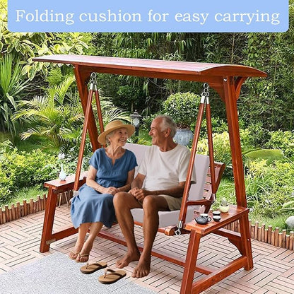 Porch Swing Folding Chair Cushion,Cushion for Outdoor Furniture with Carrying Handle and Adjustable Straps,for Patio,Outdoor,Backyard and Garden(Light Grey)
