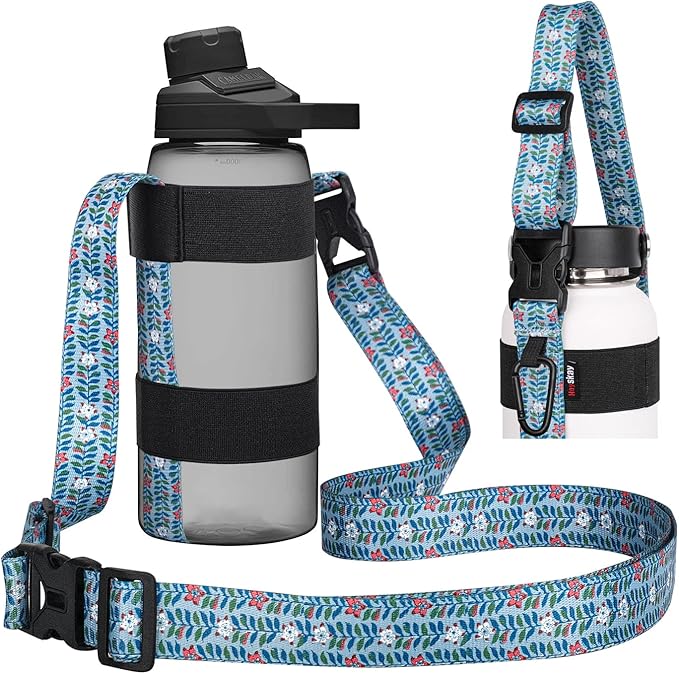 HEYSKAY Water Bottle Holder With Handle and Adjustable Shoulder Strap, Sling With Carabiner for 12oz-40oz Hydro Flask, Sports, Gym, Hiking, Camping, Walking