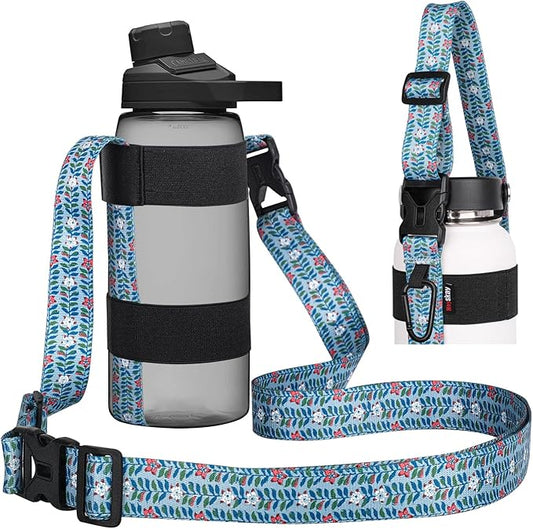HEYSKAY Water Bottle Holder With Handle and Adjustable Shoulder Strap, Sling With Carabiner for 12oz-40oz Hydro Flask, Sports, Gym, Hiking, Camping, Walking