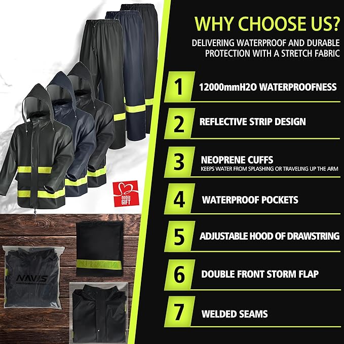 Hi-Vis Rain Jacket for Men – Waterproof Work Safety Coat with Reflective Strips, EN 343 Certified, Durable PU