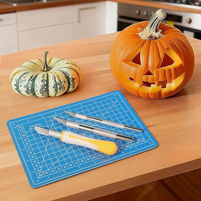 17-Piece Exacto Knife Set, 3 Pcs Craft Knife with 13 Pcs SK5 Steel Blades and Blue Cutting Mat 5.9in×8.6in,Precision Art Knife for Carving, Modeling,DIY,Scrapbook,Pumpkin Carving Tools