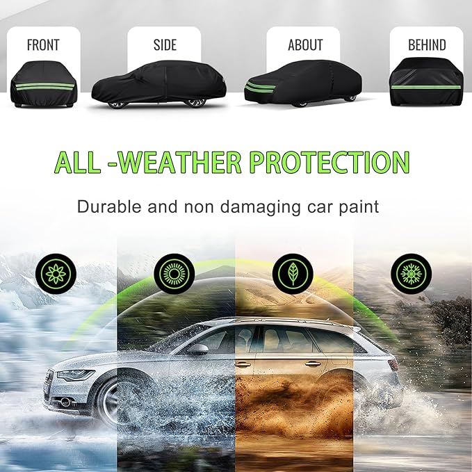 16-Layer 600D Heavy Duty Universal Full Car Cover for Outdoor & Indoor Use - All Weather Sun UV Rain Snow Dust Proof, Waterproof Scratch Resistant, Fits Sedan Body Length 178"-189"/14.8-15.7 ft