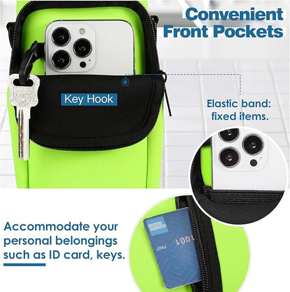 Nuovoware Water Bottle Carrier Bag,25oz/40oz/64oz Bottle Pouch Holder,Adjustable Shoulder Hand Strap 2 Pocket Sling Neoprene Sleeve Sports Accessories for Hiking Travelling Camping