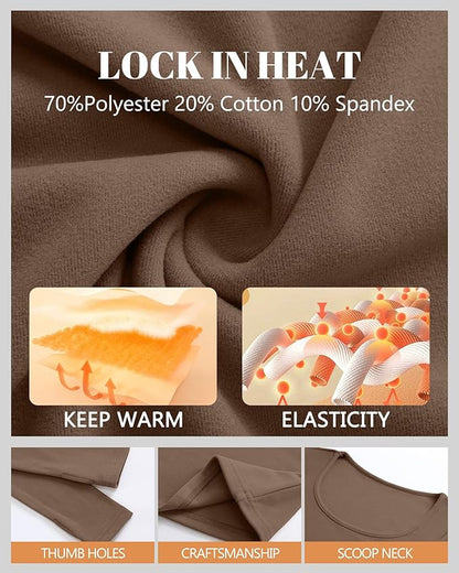 Riyiper 3 Pack Women's Thermal Long Sleeve Shirts, Fleece Scoop Neck Fitted Top Stretchy Thumb Holes Undershirt Baselayer Tee