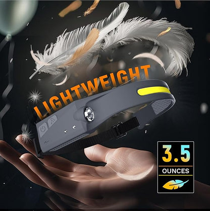 EGUKU Headlamp Rechargeable, Rechargeable LED Headlamps 1200Lumens 2 COB 230°Wide Beam Headlight with Motion Sensor Bright 5 Modes Lightweight Waterproof Head Lamp for Outdoor Running, Camping Hiking