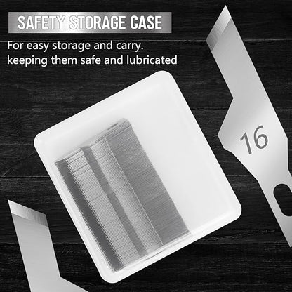 100 Pack Hobby Blades Craft Knife Blade Refill #16 Hobby Knife Replacement Blades with Storage Box for DIY Cutting Caving