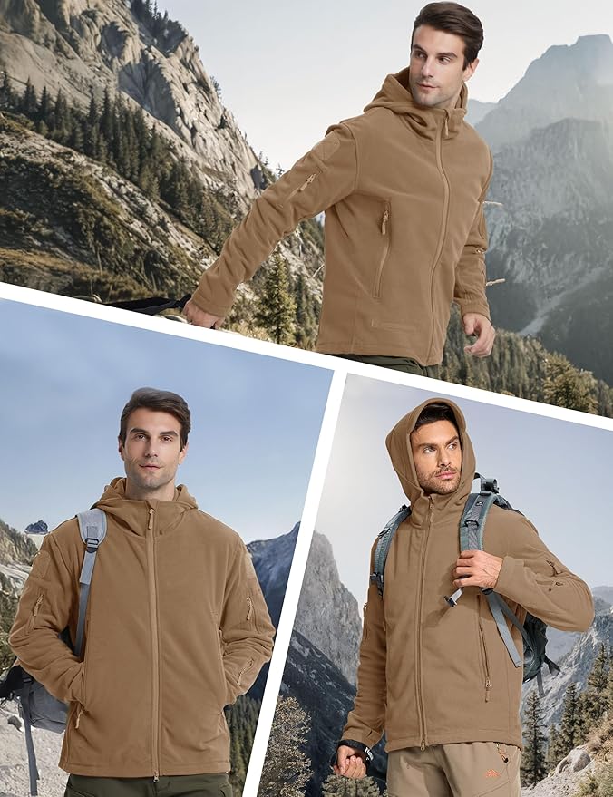 CRYSULLY Men's Military Tactical Sport Warm Fleece Hooded Outdoor Adventure Jacket Coats