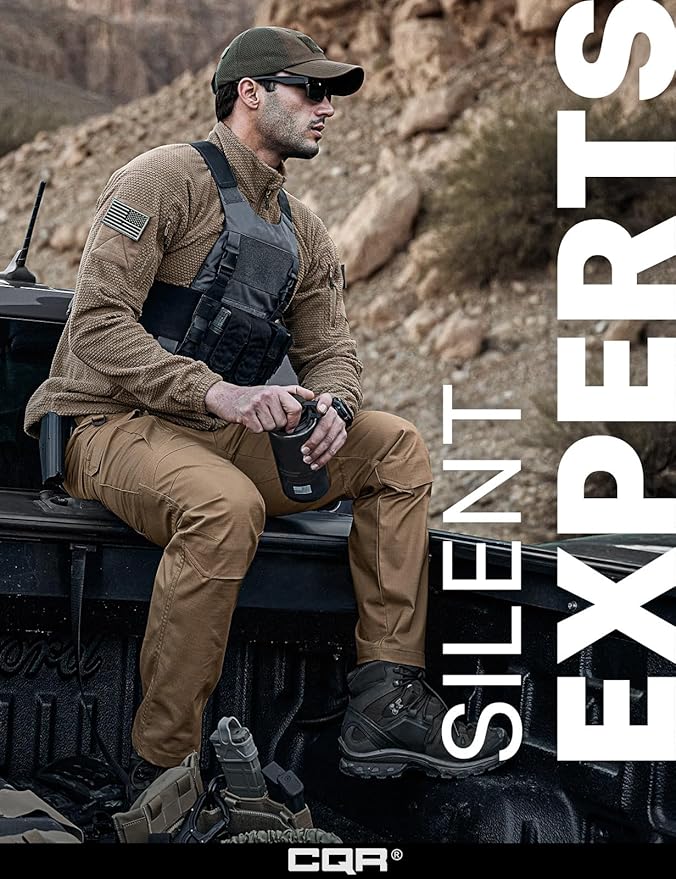 CQR Men's Flex Stretch Tactical Pants, Water Resistant Ripstop Cargo Pants, Lightweight EDC Outdoor Work Hiking Pants