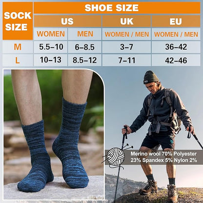 EBMORE Merino Wool Thermal Warm Socks Thick Winter Hiking Cozy Crew Comfy Cushioning Socks 4 Pairs for Women Men
