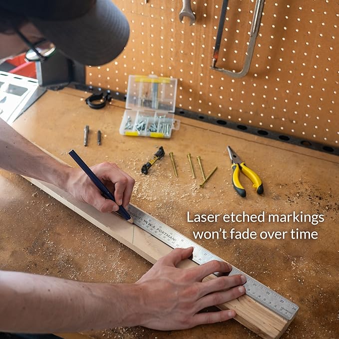 Breman Precision Metal Ruler 24 Inch Cork Back – 2 Pk Stainless Steel Straight Edge, Flexible Non-Slip Metal Ruler with Cork Backing – Imperial & Metric for Crafting, School, Workshop & Home Use