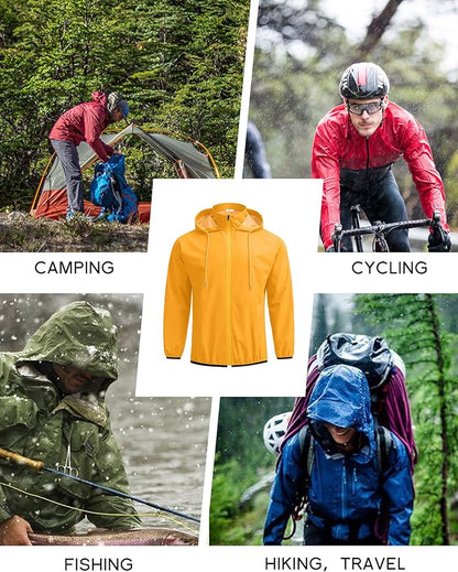 COOFANDY Men's Packable Rain Jacket Lightweight Waterproof Raincoat with Hood Travel Hiking Golf Windbreaker