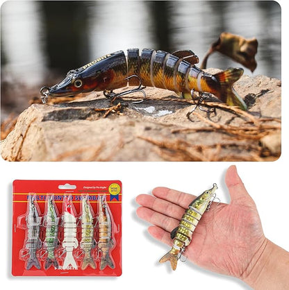 5PCS Lifelike Fishing Lures – Multi-Jointed Swimbait for Bass, Trout, Crappie, Walleye, Pike, Realistic Action with 3D Fish Eyes and Sharp Hooks, Perfect for Fishing Kits in Saltwater & Freshwater