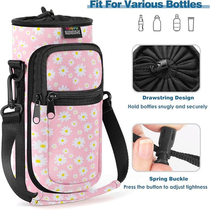 Nuovoware Water Bottle Carrier Bag,25oz/40oz/64oz Bottle Pouch Holder,Adjustable Shoulder Hand Strap 2 Pocket Sling Neoprene Sleeve Sports Accessories for Hiking Travelling Camping