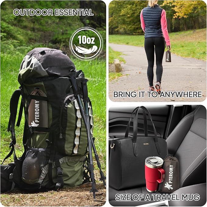 PTEROMY Hooded Rain Poncho for Adult with Pocket, Waterproof Lightweight Unisex Raincoat for Hiking Camping Emergency