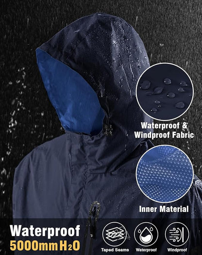 TBMPOY Men's Lightweight Rain Jackets Waterproof Raincoat with Hood Running Cycling Hiking Outdoor Windbreaker