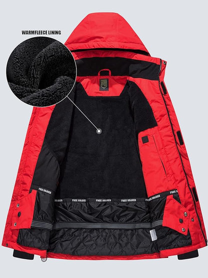FREE SOLDIER Men's Waterproof Ski Jacket Fleece Lined Warm Winter Snow Coat with Hood Fully Taped Seams