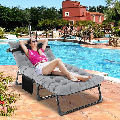 DoCred Heavy Duty Chaise Lounge Chair, Adjustable 5-Position Folding Chaise Lounge Chairs for Outside, Portable Lay Flat Beach Lounge Chair for Outdoor Sunbathing Beach Pool Lawn Camping