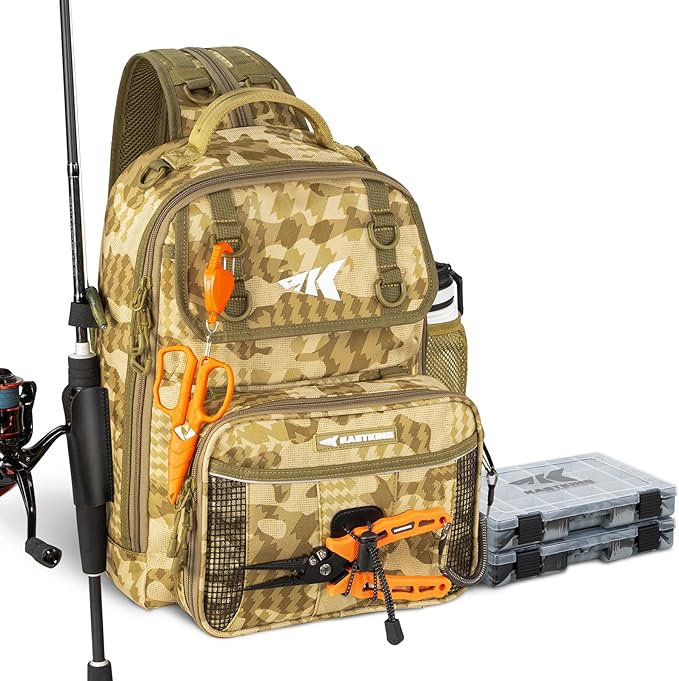 KastKing BaitSpace Fishing Sling Bag, Fishing Backpack with Rod & Beverage Holder, Tackle Bag for Fishing Gear