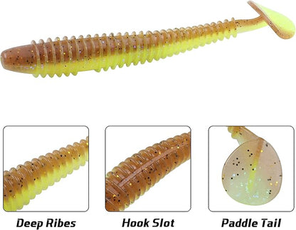 RUNCL Swimbaits Paddle 10/20/30/40PCS, 5/4/3/2 Inchs Paddle Tail, Soft Lure for Trout Crappie Bass, Durable Plastic Bait Swimmer for Saltwater/Freshwater, Fishing Lover's Gift