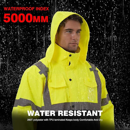 SKSAFETY Hi Vis Reflective Rain suits for Men Waterproof - High Vis Safety Rain Jacket, High Visibility Raincoat for Men